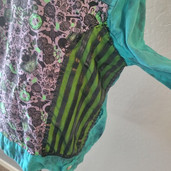 National Vintage Teal Tie Dye Hallowen Grundge Gothic Jean Jacket Size M - Picture 8 of 14